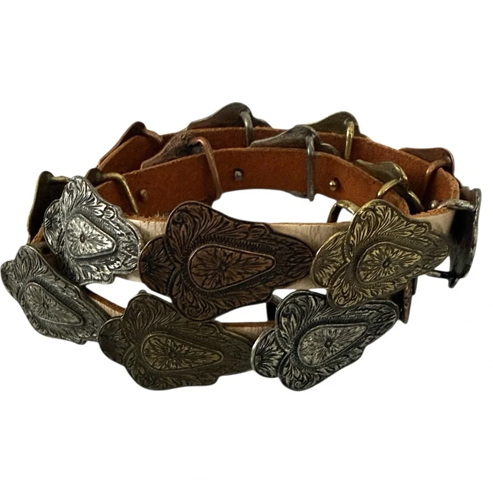 Vintage Ornamental Metal Silver Gold Copper Leather Belt Buckle Belt Small